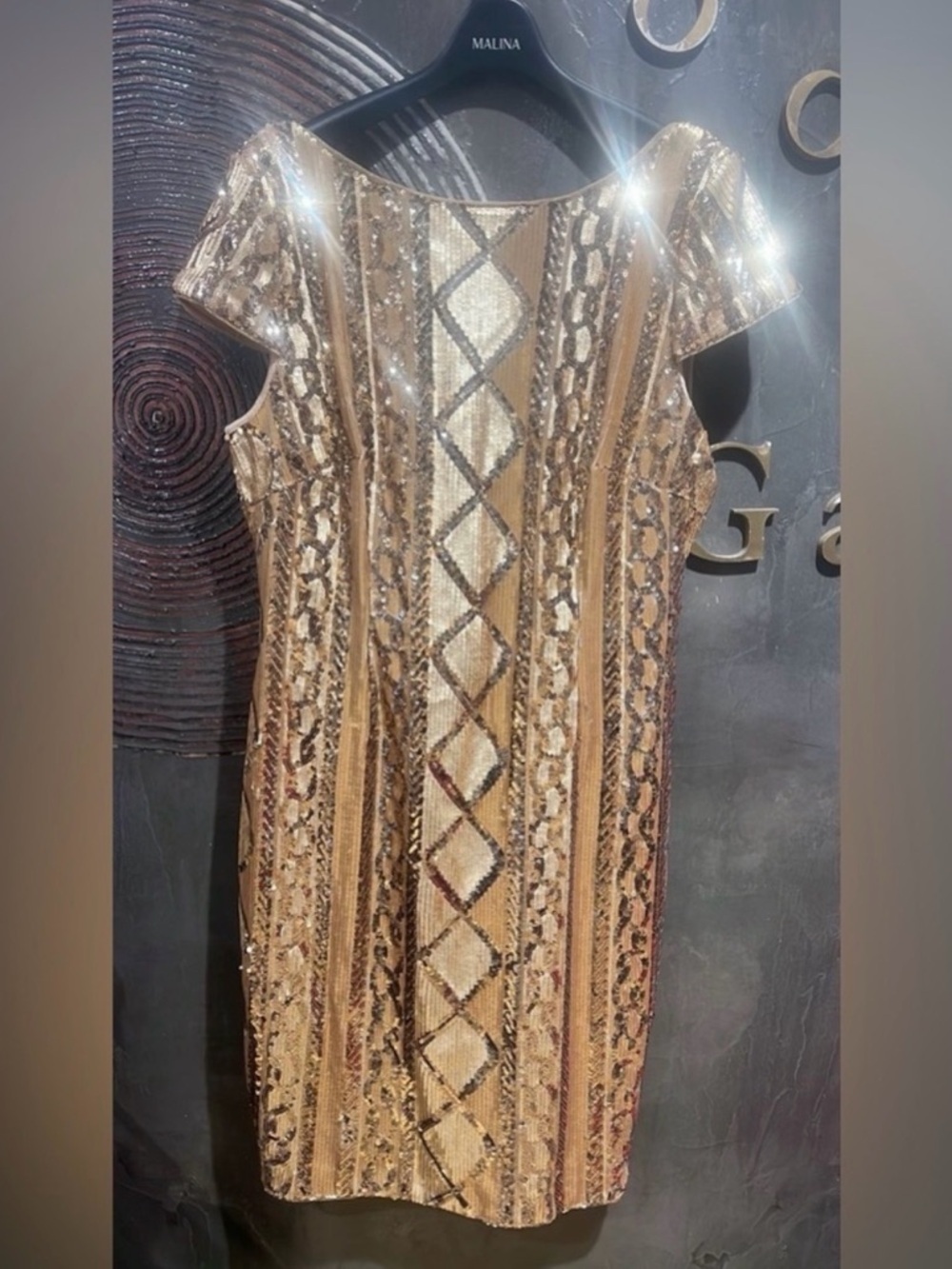 Adrianna Papell Gold & Champagne Sequin low back Mini Dress